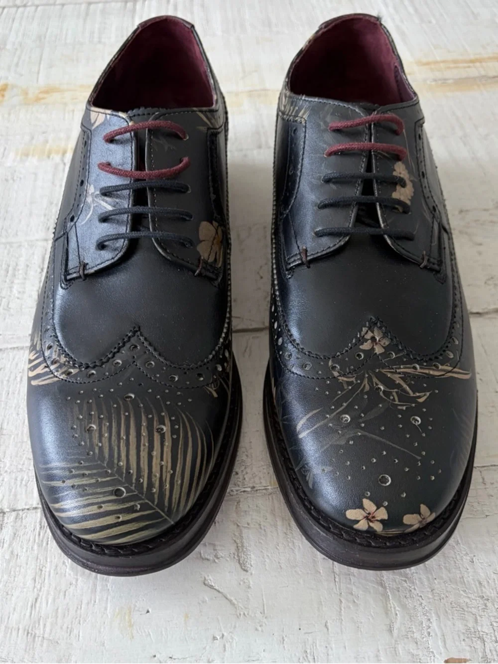 Ted Baker Chorlten Oxford Shoes‎ NEW Men’s size 8 EU 41 Black Leather Floral